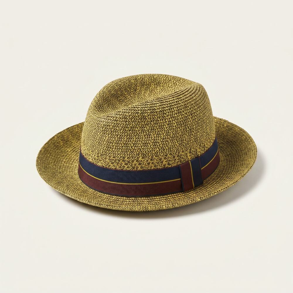 San Diego Hat Co. Men's Woven Fedora – Yellow & Black Marled Straw Striped Band